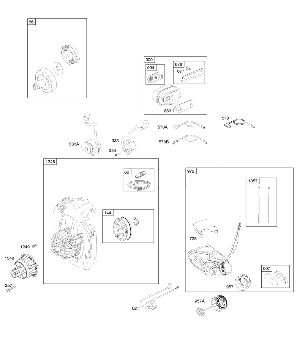 Blower Housing/Shrouds, Fuel Tank, Ignition, Muffler, Rewind Diagram and Parts List for 21032-0112-E1  Briggs and Stratton Engine